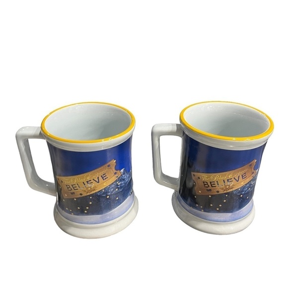 Pair Large Polar Express Believe Mugs Dimensional Train - Picture 3 of 7